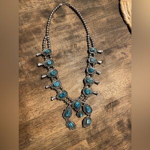 Vintage Sterling silver signed squash blossom necklace